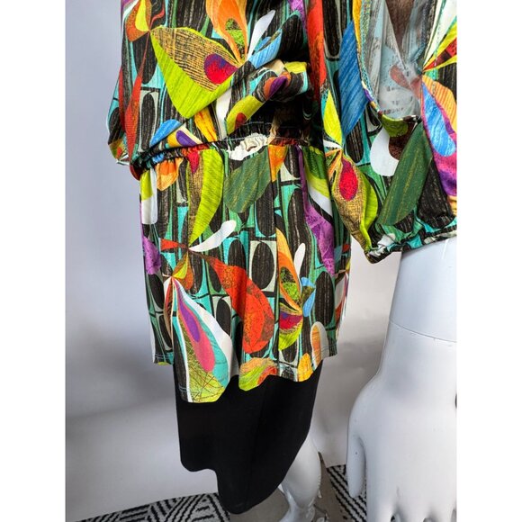 Trina Turk Womens Multicolor Floral Blouse With Elastic Waist & Bishop Sleeves - Picture 9 of 16